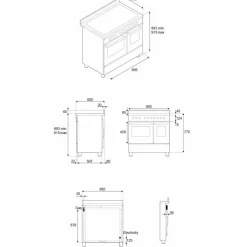 Professional PRO95I2EXT2 induksjonskomfyr 90 cm med 5 soner og 2 ovner + REF904FFNXTC kjøleskap/fryser, rustfritt stål