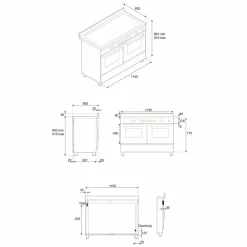 PRO126G2EBIT2 Professional gasskomfyr 120 cm med 6 brennere, elektrisk stekebord og 2 ovner, hvit