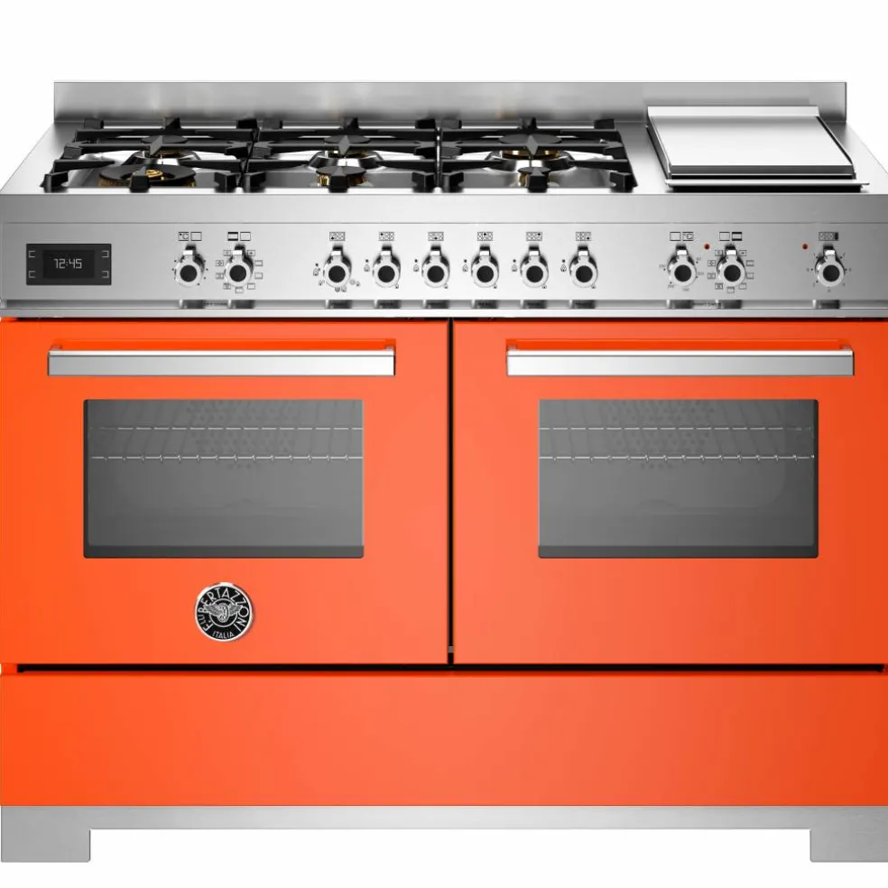 PRO126G2EBIT2 Professional gasskomfyr 120 cm med 6 brennere, elektrisk stekebord og 2 ovner, hvit