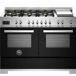 PRO126G2EGIT2 Professional gasskomfyr 120 cm med 6 brennere, elektrisk stekebord og 2 ovner, gul