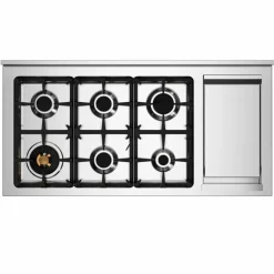 PRO126G2EGIT2 Professional gasskomfyr 120 cm med 6 brennere, elektrisk stekebord og 2 ovner, gul