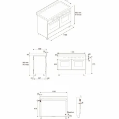PRO126G2EGIT2 Professional gasskomfyr 120 cm med 6 brennere, elektrisk stekebord og 2 ovner, gul