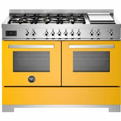 PRO126G2EGIT2 Professional gasskomfyr 120 cm med 6 brennere, elektrisk stekebord og 2 ovner, gul