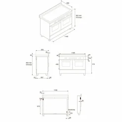 PRO126G2ENET2 Professional gasskomfyr 120 cm med 6 brennere, elektrisk stekebord og 2 ovner, svart