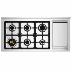 PRO126G2ENET2 Professional gasskomfyr 120 cm med 6 brennere, elektrisk stekebord og 2 ovner, svart