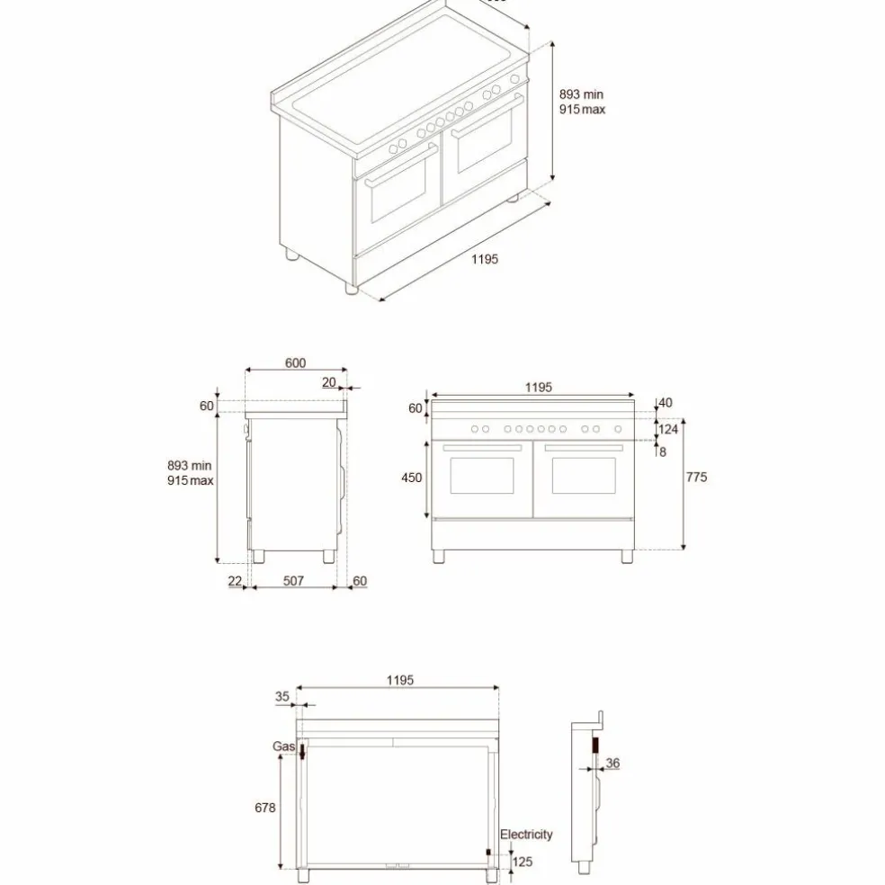 PRO126G2EROT2 Professional gasskomfyr 120 cm med 6 brennere, elektrisk stekebord og 2 ovner, rød