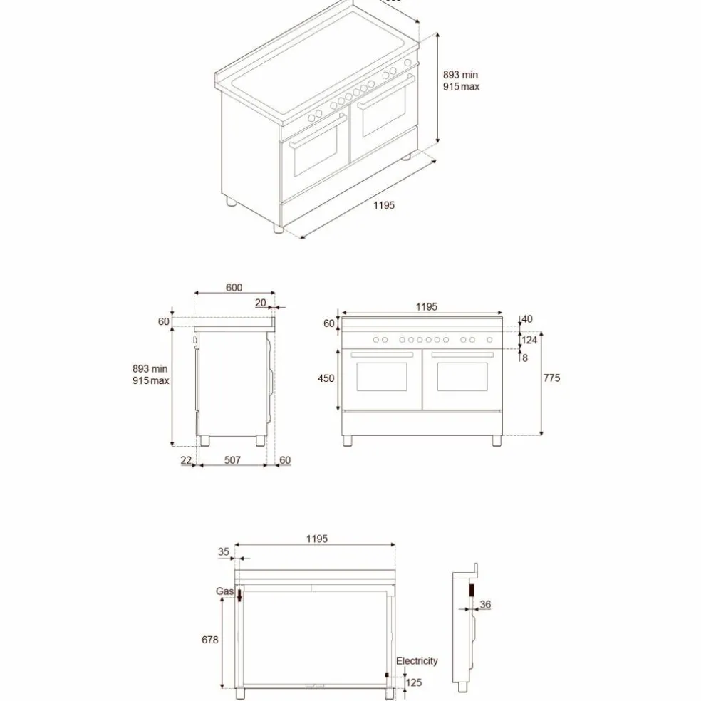 PRO126G2EROT2 Professional gasskomfyr 120 cm med 6 brennere, elektrisk stekebord og 2 ovner, rød