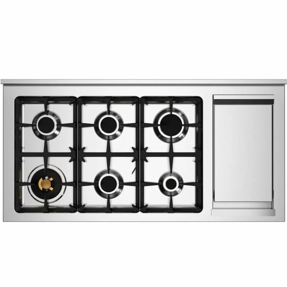 PRO126G2EROT2 Professional gasskomfyr 120 cm med 6 brennere, elektrisk stekebord og 2 ovner, rød