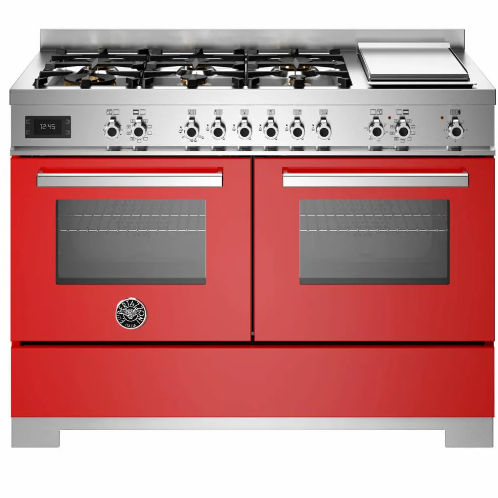 PRO126G2EROT2 Professional gasskomfyr 120 cm med 6 brennere, elektrisk stekebord og 2 ovner, rød