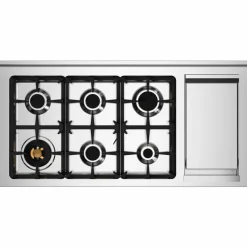 PRO126G2EROT2 Professional gasskomfyr 120 cm med 6 brennere, elektrisk stekebord og 2 ovner, rød