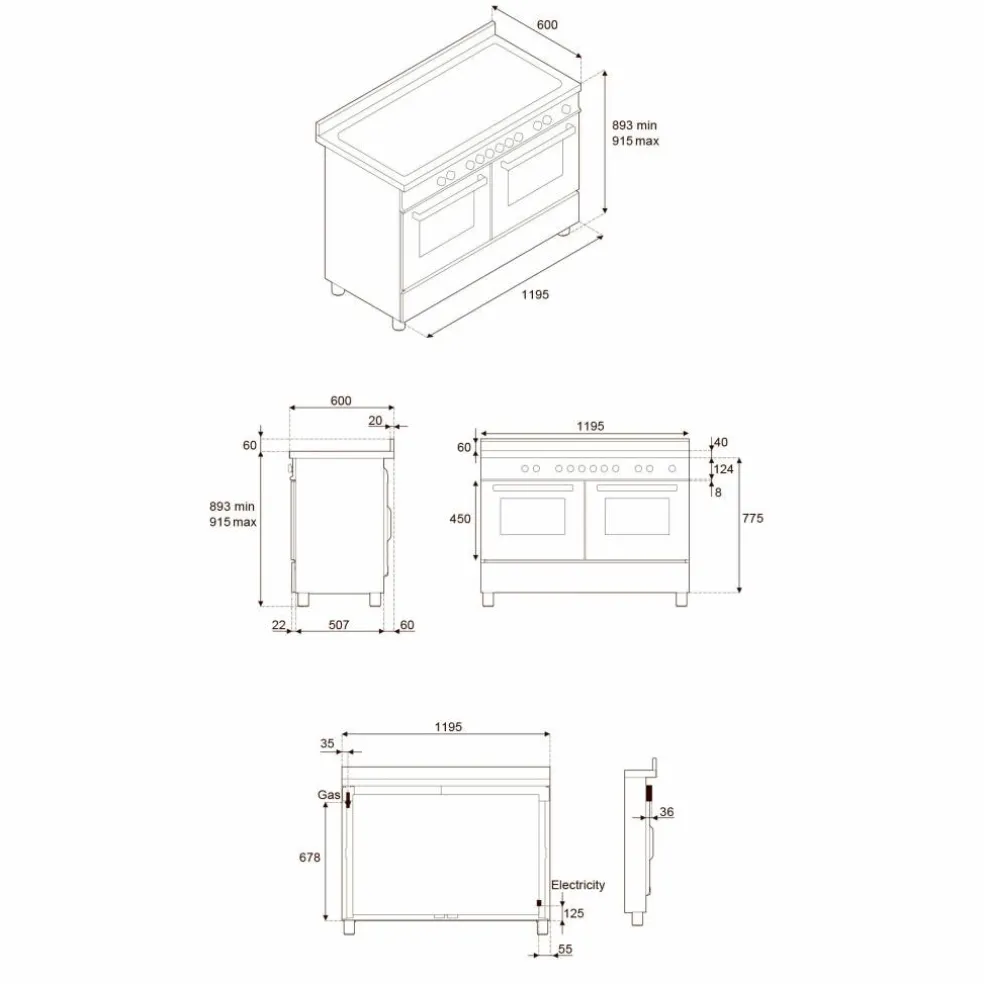 PRO126G2EROT2 Professional gasskomfyr 120 cm med 6 brennere, elektrisk stekebord og 2 ovner, rød