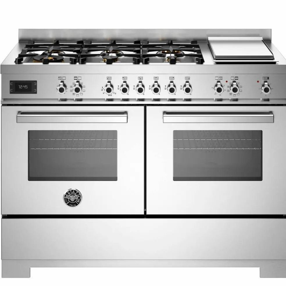 PRO126G2EXT2 Professional gasskomfyr 120 cm med 6 brennere, elektrisk stekebord og 2 ovner, rustfritt stål