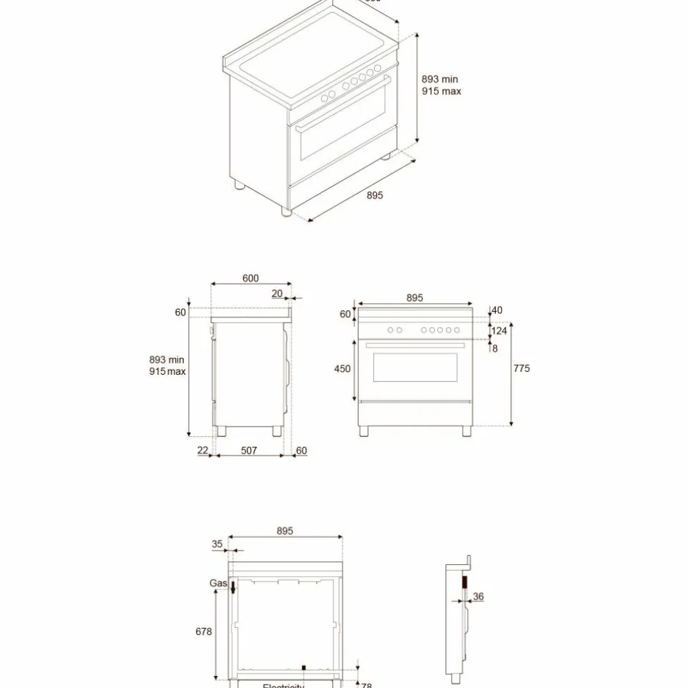 PRO95I1ECAT2 Professional induksjonskomfyr 90 cm med 5 soner og 1 ovn, carbonio