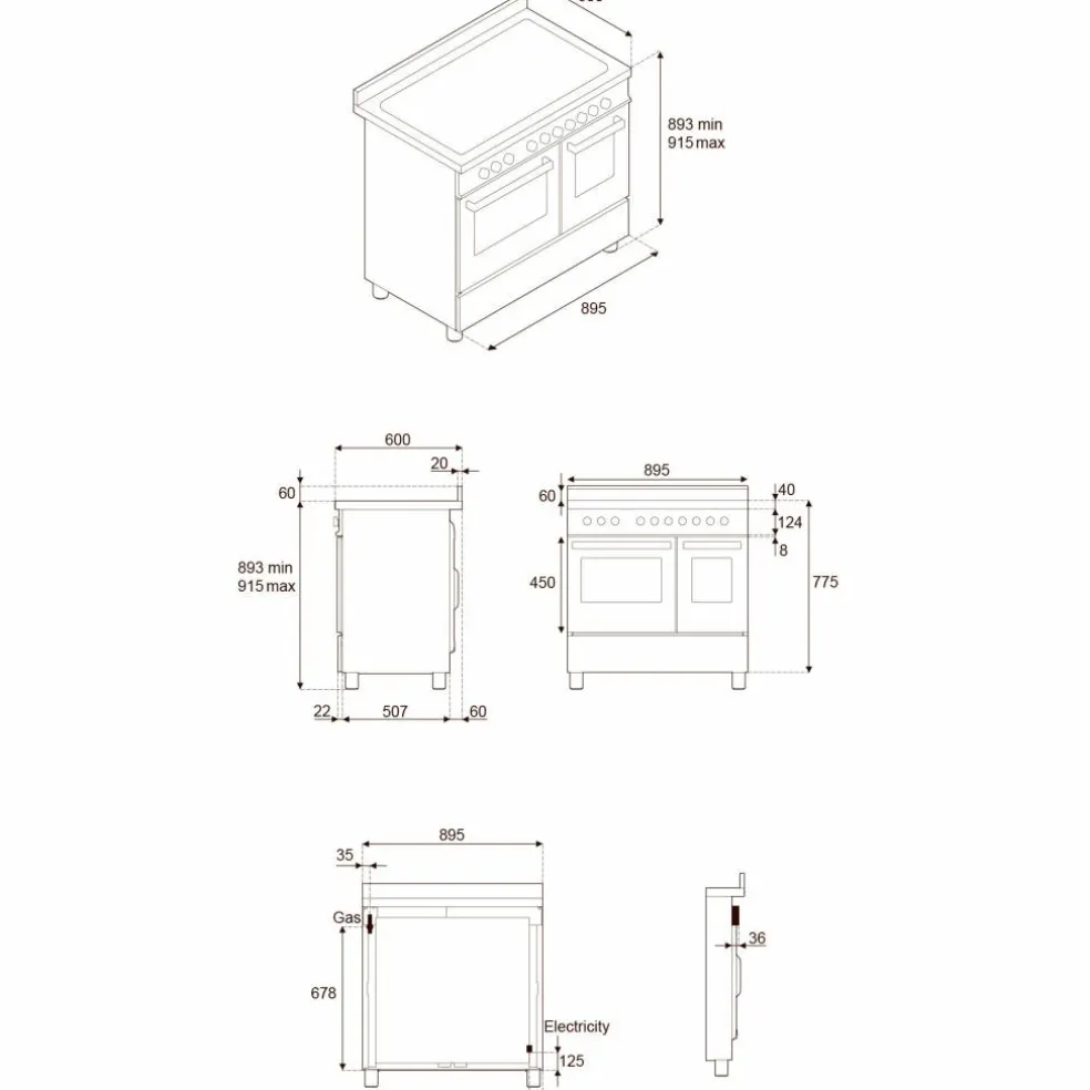 PRO95I2ECAT2 Professional induksjonskomfyr 90 cm med 5 soner og 2 ovner, carbonio