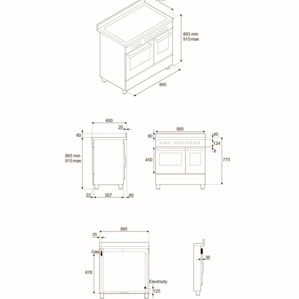PRO95I2ECAT2 Professional induksjonskomfyr 90 cm med 5 soner og 2 ovner, carbonio