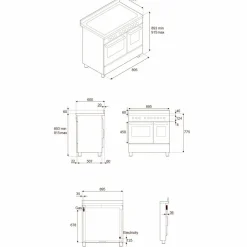 PRO95I2EGIT2 Professional induksjonskomfyr 90 cm med 5 soner og 2 ovner, gul