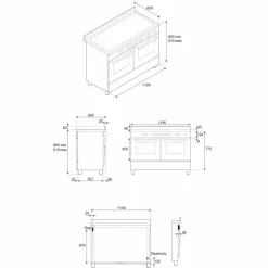 PRO125I2EGIT2 Professional induksjonskomfyr 120 cm med 5 soner, elektrisk stekebord og 2 ovner, gul