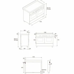 PRO125I2ENET2 Professional induksjonskomfyr 120 cm med 5 soner, elektrisk stekebord og 2 ovner, svart