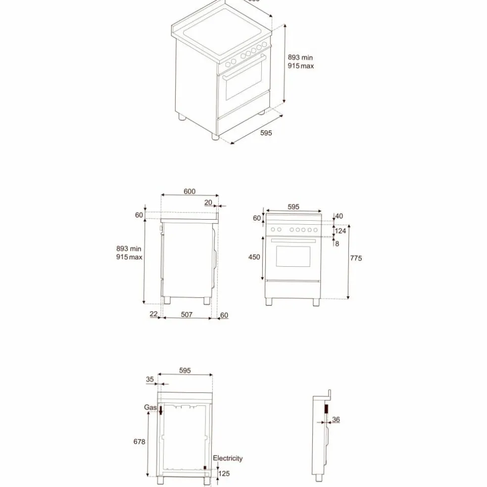 PRO64I1EROT2 Professional induksjonskomfyr 60 cm med 4 soner og 1 ovn, rød