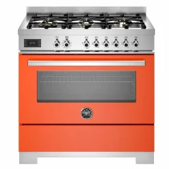 PRO96L1EART2 Professional gasskomfyr 90 cm med 6 brennere og 1 ovn, oransje