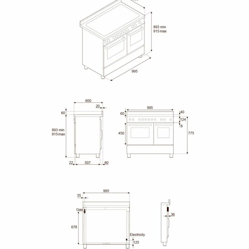 PRO106L2EART2 Professional gasskomfyr 100 cm med 6 brennere og 2 ovner, oransje