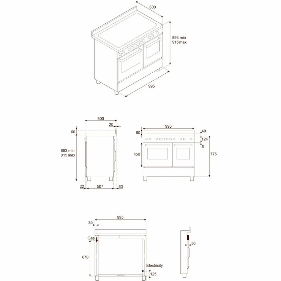 PRO106L2EART2 Professional gasskomfyr 100 cm med 6 brennere og 2 ovner, oransje