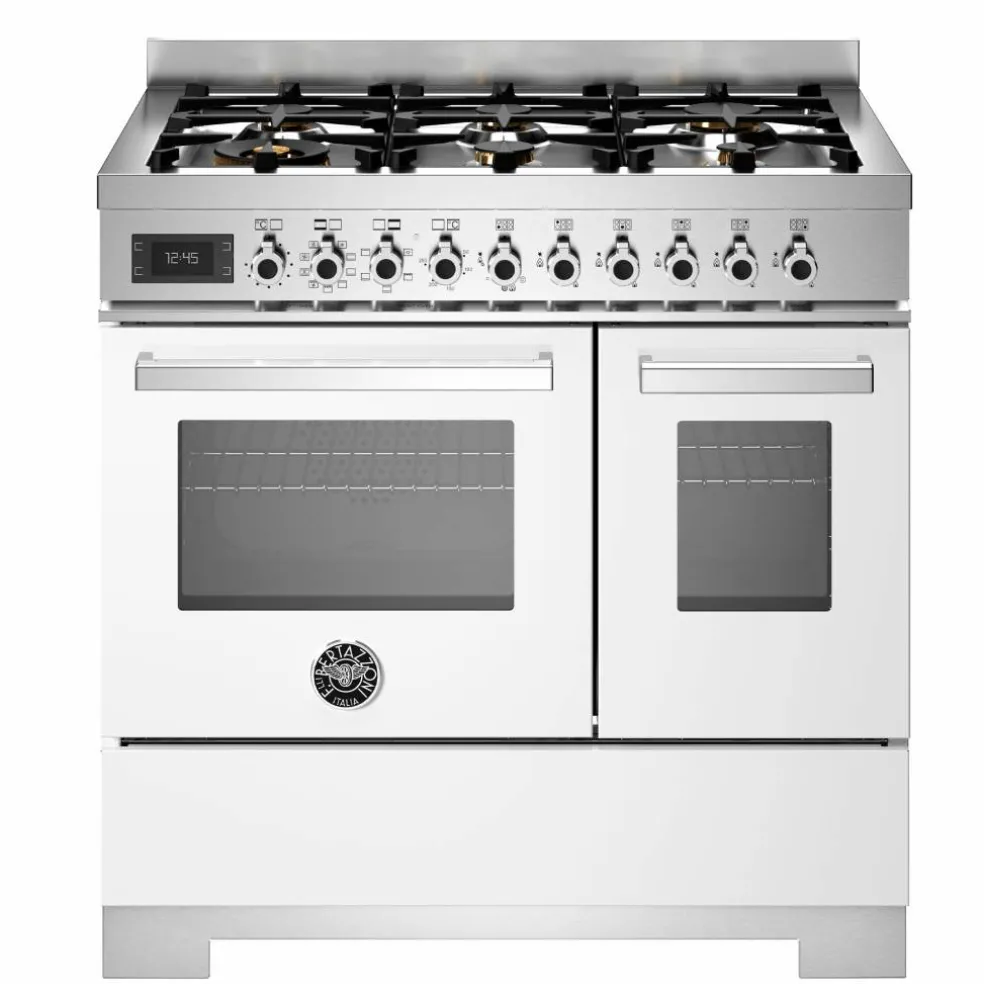PRO96L2EBIT2 Professional gasskomfyr 90 cm med 6 brennere og 2 ovner, hvit