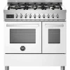 PRO96L2EBIT Professional Gasskomfyr med dobbelovn 90 cm, Hvit
