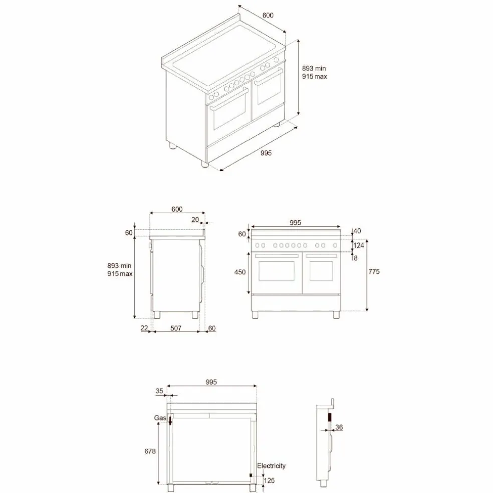 PRO106L2EGIT2 Professional gasskomfyr 100 cm med 6 brennere og 2 ovner, gul