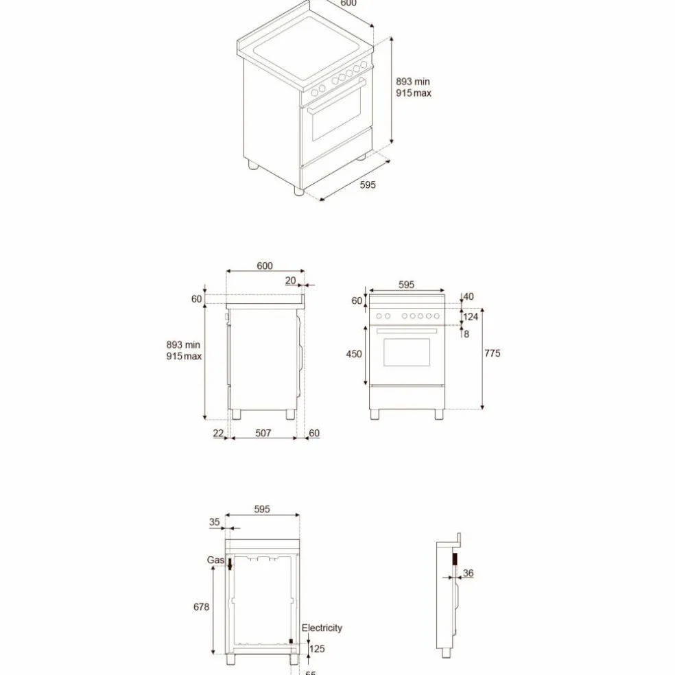PRO64L1ENET2 Professional gasskomfyr 60 cm med 4 brennere og 1 ovn, svart