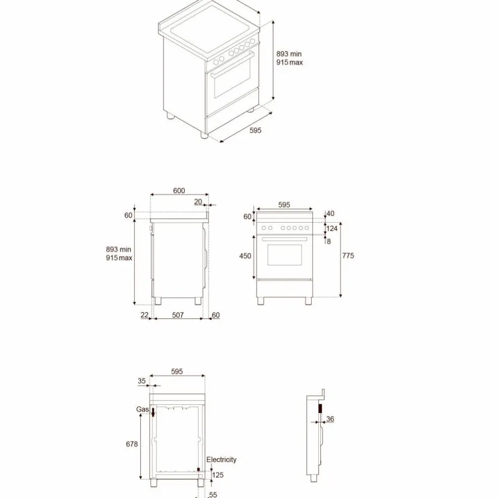 PRO64L1ENET2 Professional gasskomfyr 60 cm med 4 brennere og 1 ovn, svart