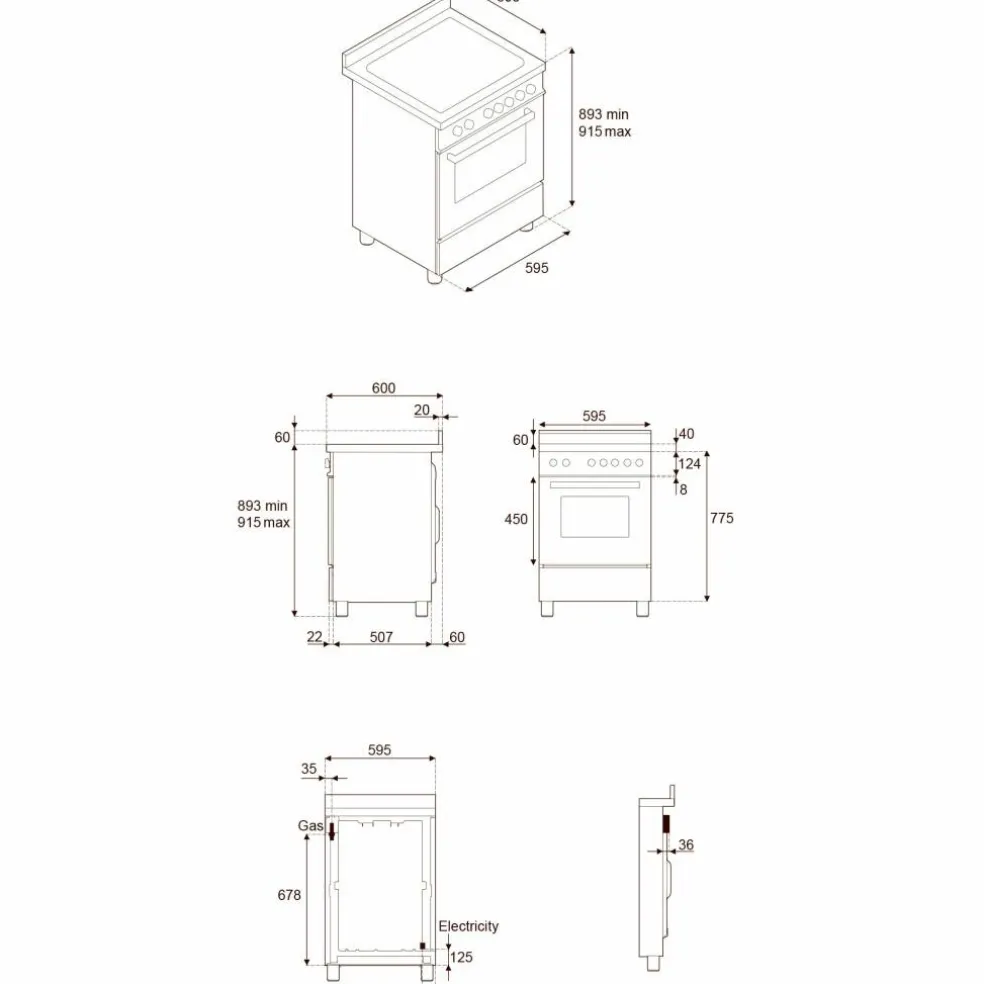 PRO64L1ENET2 Professional gasskomfyr 60 cm med 4 brennere og 1 ovn, svart