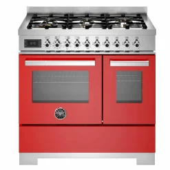 PRO96L2EROT2 Professional gasskomfyr 90 cm med 6 brennere og 2 ovner, rød