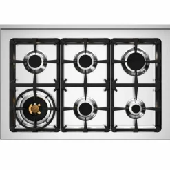 PRO96L1EXT2 Professional gasskomfyr 90 cm med 6 brennere og 1 ovn, rustfritt stål