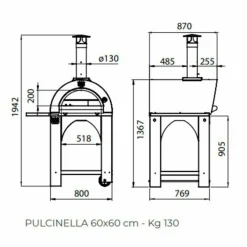 Pulcinella Vedfyrt Pizzaovn 60x60 cm, Antrasitt