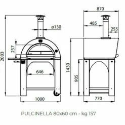 Pulcinella Vedfyrt Pizzaovn 80x60 cm, Antrasitt