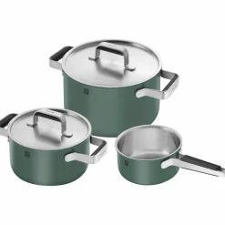Pure grytesett 3 deler + 2 lokk, rustfritt stål, hvit/cream