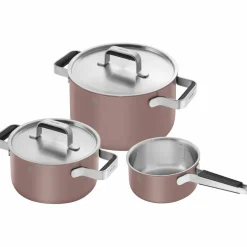 Pure grytesett 3 deler + 2 lokk, rustfritt stål, rosa