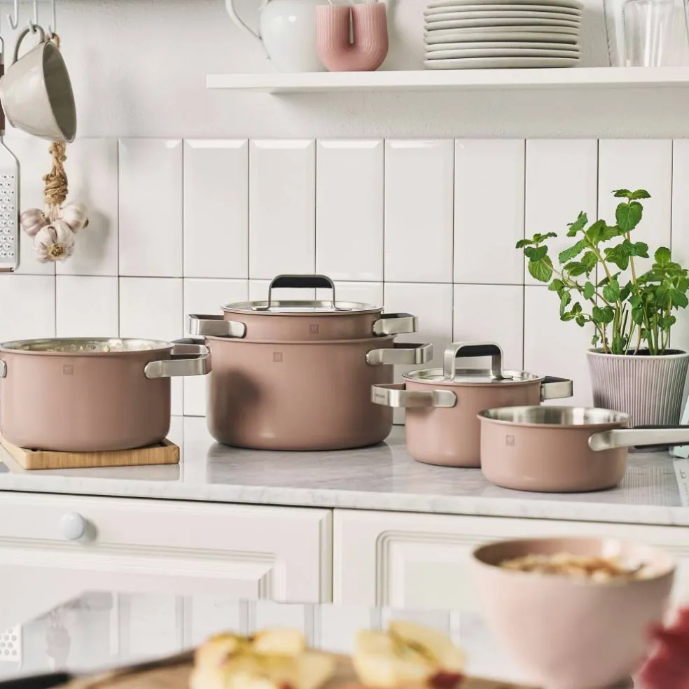 Pure grytesett 3 deler + 2 lokk, rustfritt stål, grå
