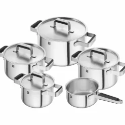 Pure grytesett 5 deler + 4 lokk, rustfritt stål