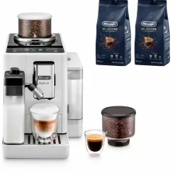 Rivelia Helautomatisk kaffemaskin, hvit & 2 stk kaffebønner DLSC600