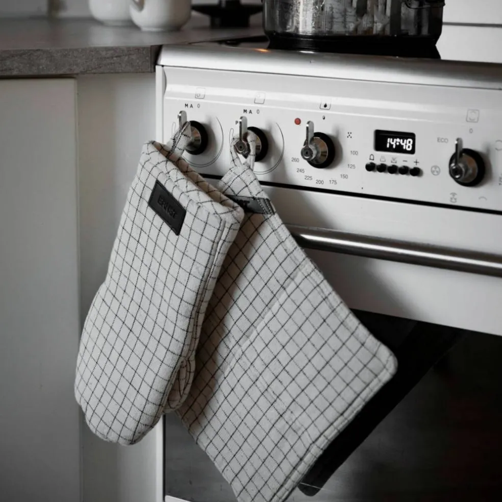Rutete grytevott, beige/svart