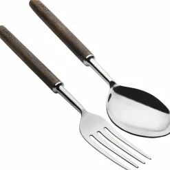 Salatbestikk metall/mørk tre