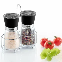 Salt og pepper, sett med bordstativ