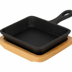 Serveringsform i støpejern 16 cm, bordskåner i tre