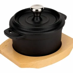 Serveringsform i støpejern 16 cm, bordskåner i tre