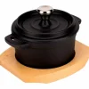 Serveringsgryta i gjutjärn 10 cm, underlägg i trä