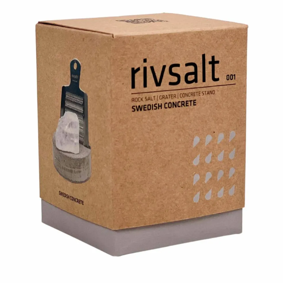 Sett med rivjern, betongstativ og halittsalt