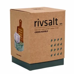 Sett med rivjern, blå saltstein og bordstativ i marmor