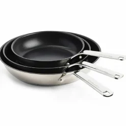 Sett med stekepanner 20 cm + 24 cm + 28 cm, rustfritt stål